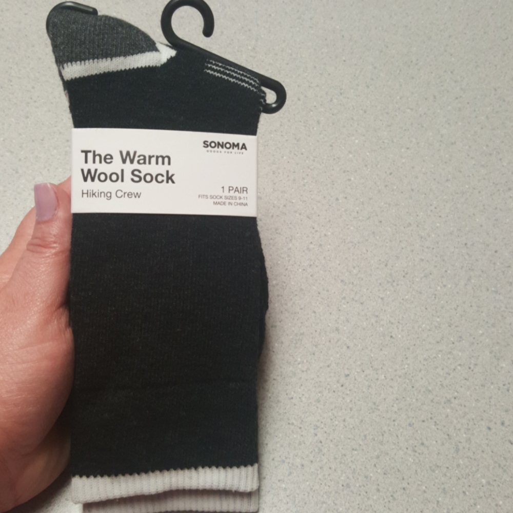 1 Pair Black & Gray Wool Blend Crew Socks